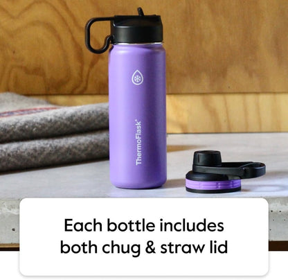 Bottle with Chug Lid & Straw Lid - Insulated Stainless Steel Water Bottle with Leak-Proof Lids - Dishwasher-Safe Reusable Bottle & Lids - Durable Bottle, 2 Straws & 2 Lids - 18 Oz, White